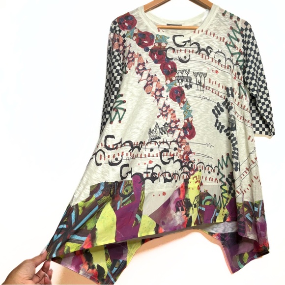 Inoah Wearable Art Checker Aysmeyrical Hem Tunic Womens SZ S Artsy Art Deco Punk - Picture 7 of 13